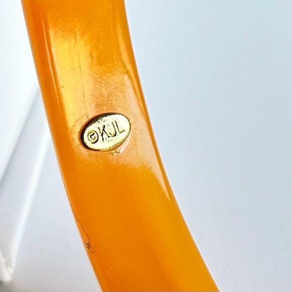 Vintage Signed Kenneth Jay Lane KJL Orange Acrylic Rhinestone Crystal Bangle - Picture 4 of 4